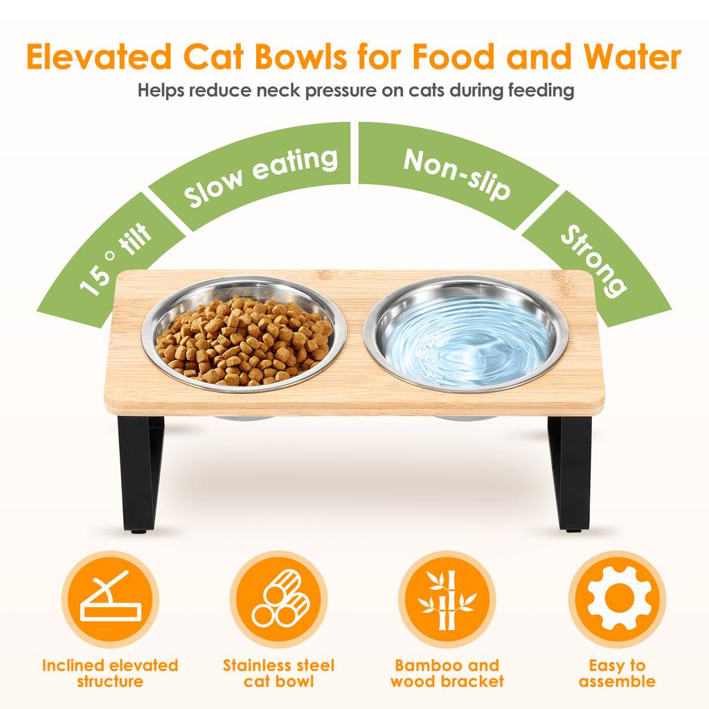 Stainless Steel Elevated Cat Bowl Stand Set Easy Cleaning Non Slip Cat Food Bowl Kit for Dry Wet Food Water for Pet Small Dogs