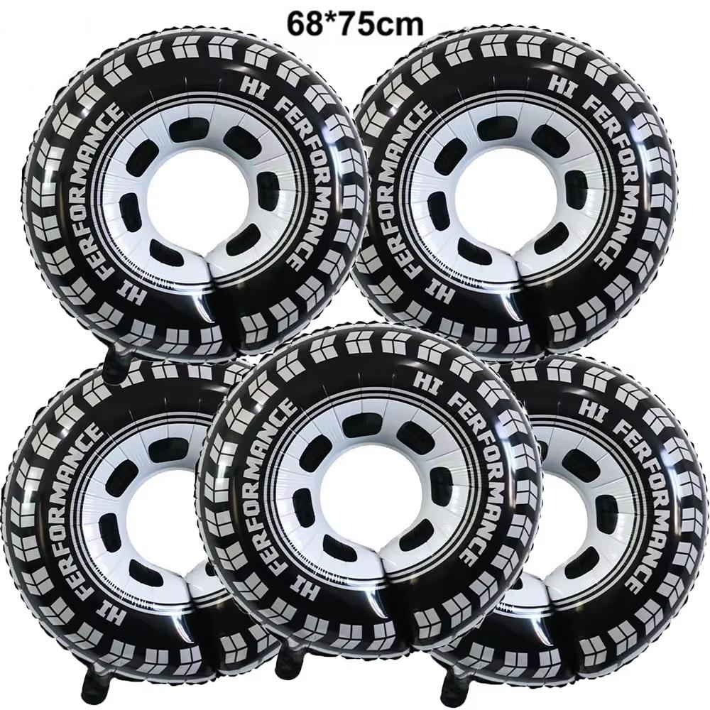 Birthday Party Racing Car Theme Balloon Decoration Race Car Tire Motorcycle Helmet Style Foil Balloon Boy Girl Celebration Decor