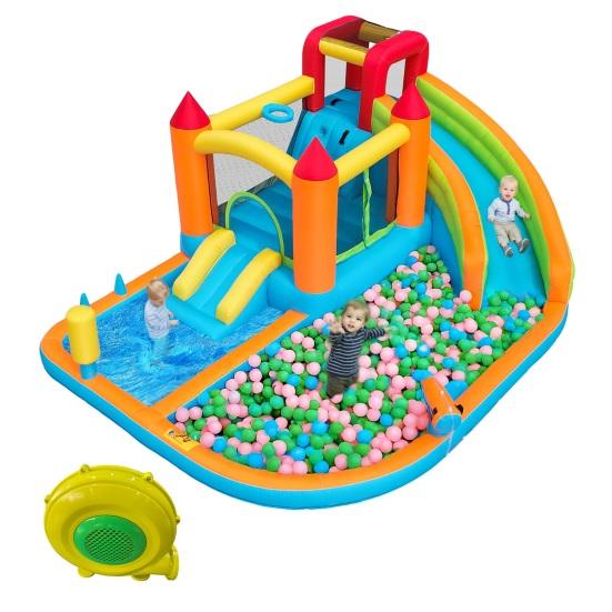 Children Bouncy Castle, Multifunctional Outdoor Water Park with Blower, Water Castle, Double Slide Water Slide