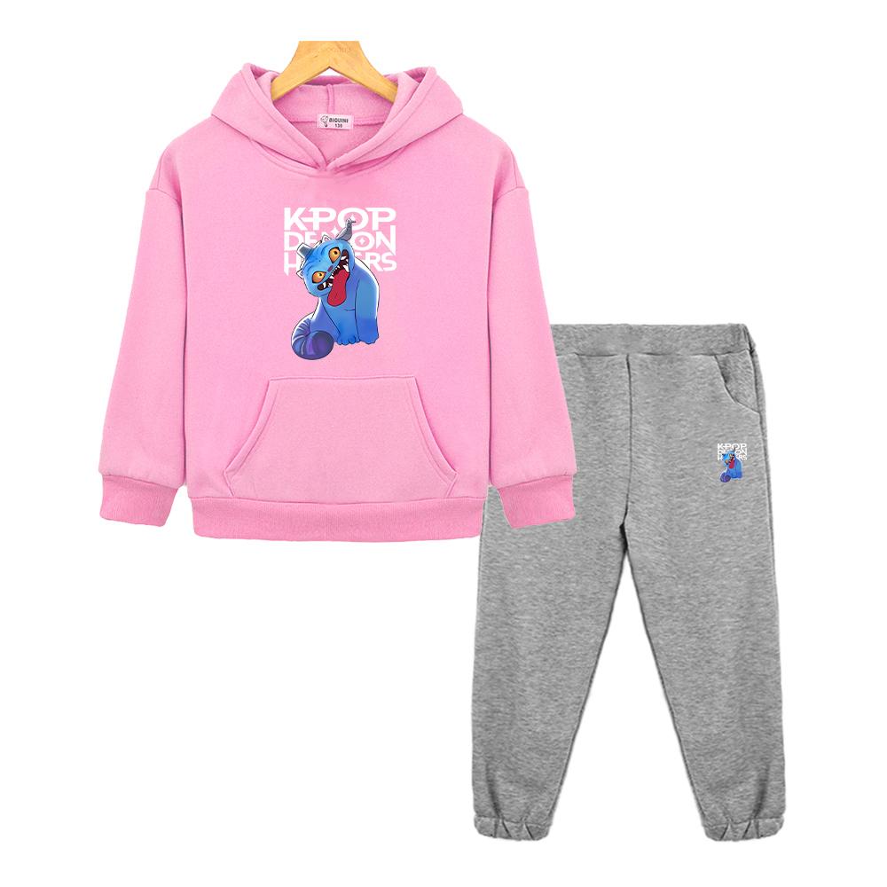 kids boutique clothes kpop demon hunters print hoodie Fleece Sweatshirt Jacket boys girls Hooded Spors Sets Autumn 2pcs pullover+Pants