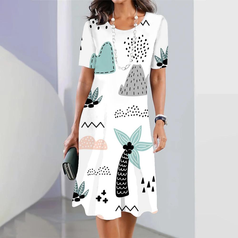 Cute Strawberry Printed Women's Long Dresses Summer Fashion Beach Wear Short Sleeves Hawaiian Style Maxi Dress For Lady Clothing