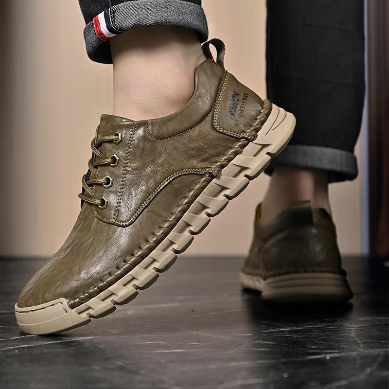Fashion New Men's Casual Shoes High Quality Breathable Retro Leather Outdoor Shoes Soft Comfy Wear-resistant Men Designers Shoes Sneaker