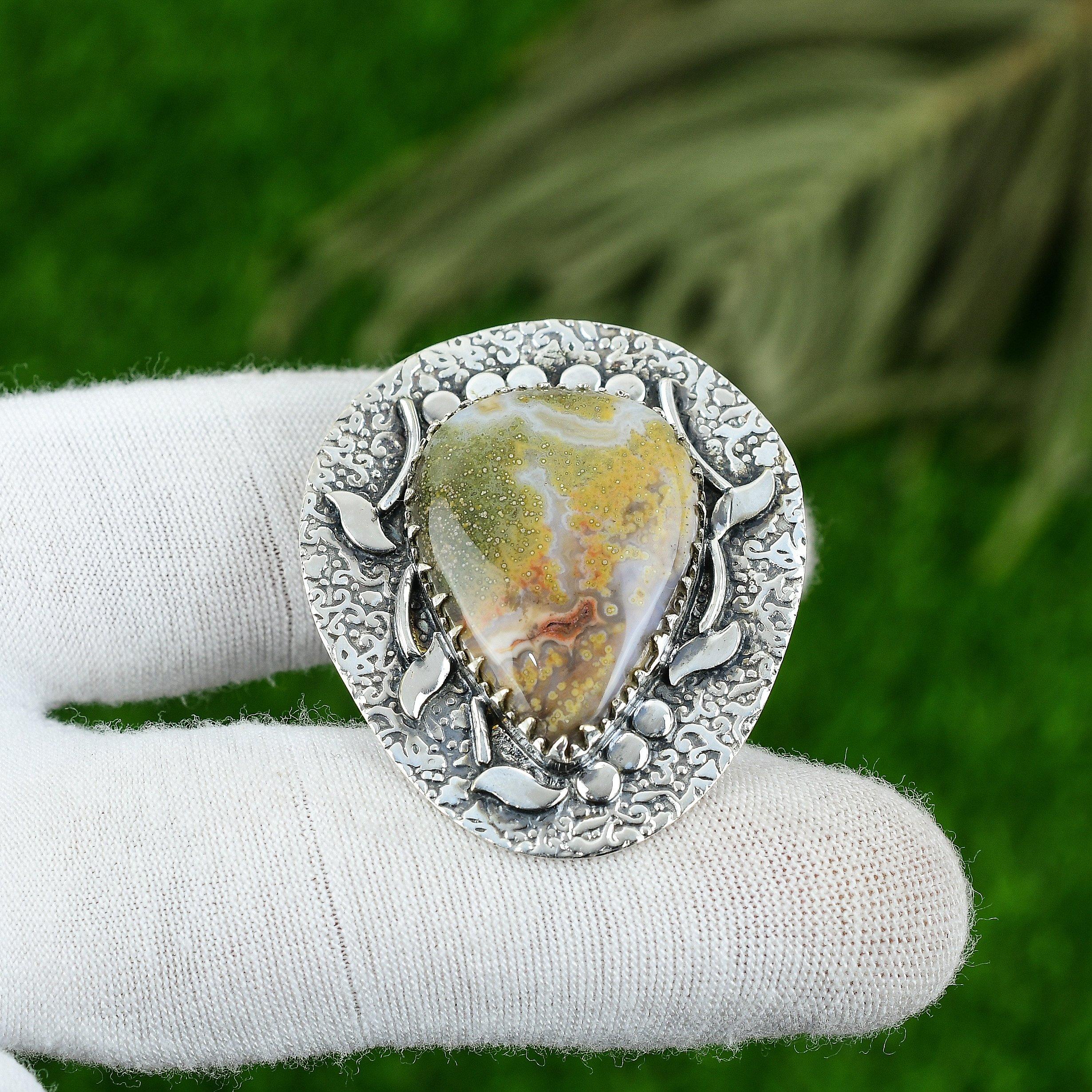 

Подвеска из натурального океанического яшмового драгоценного камня, стерлинговое серебро 925 пробы, индийские украшения