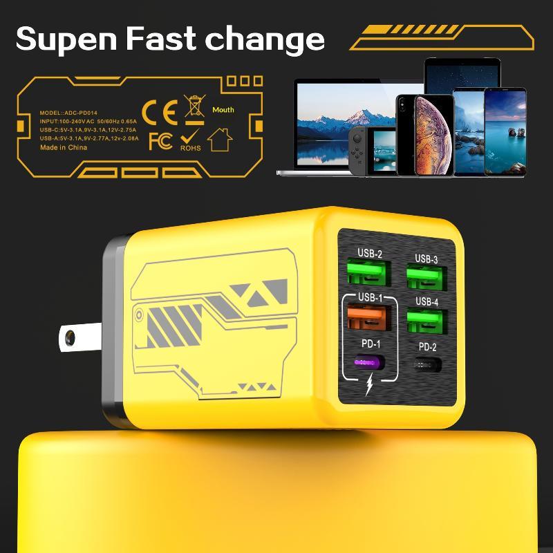 1Pcs 240W Fast Charging Wall Charger 4 Usb 2 Pd Ports Eu Us Plugs For Home Office Gaming Device Charging