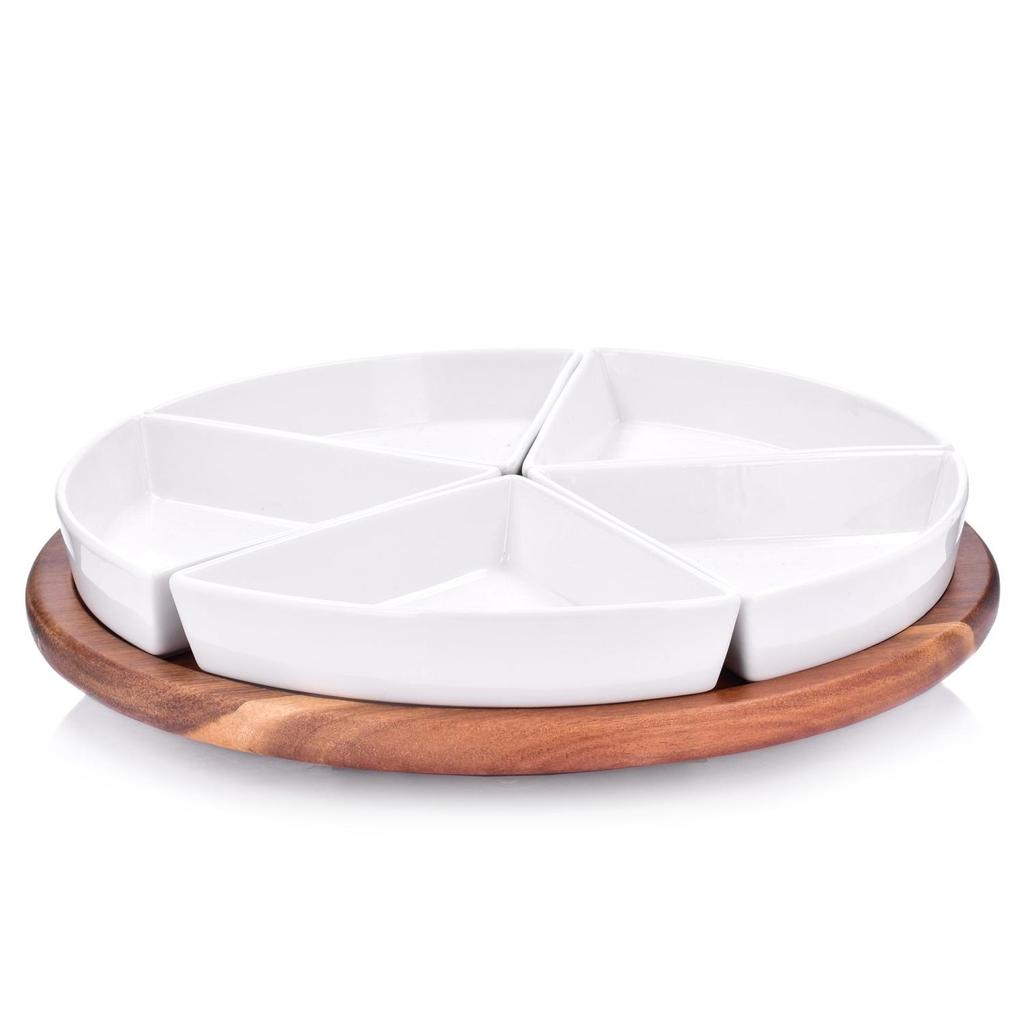 Snack Set with Rotating Tray and 5 Acacia Bowls DUKA