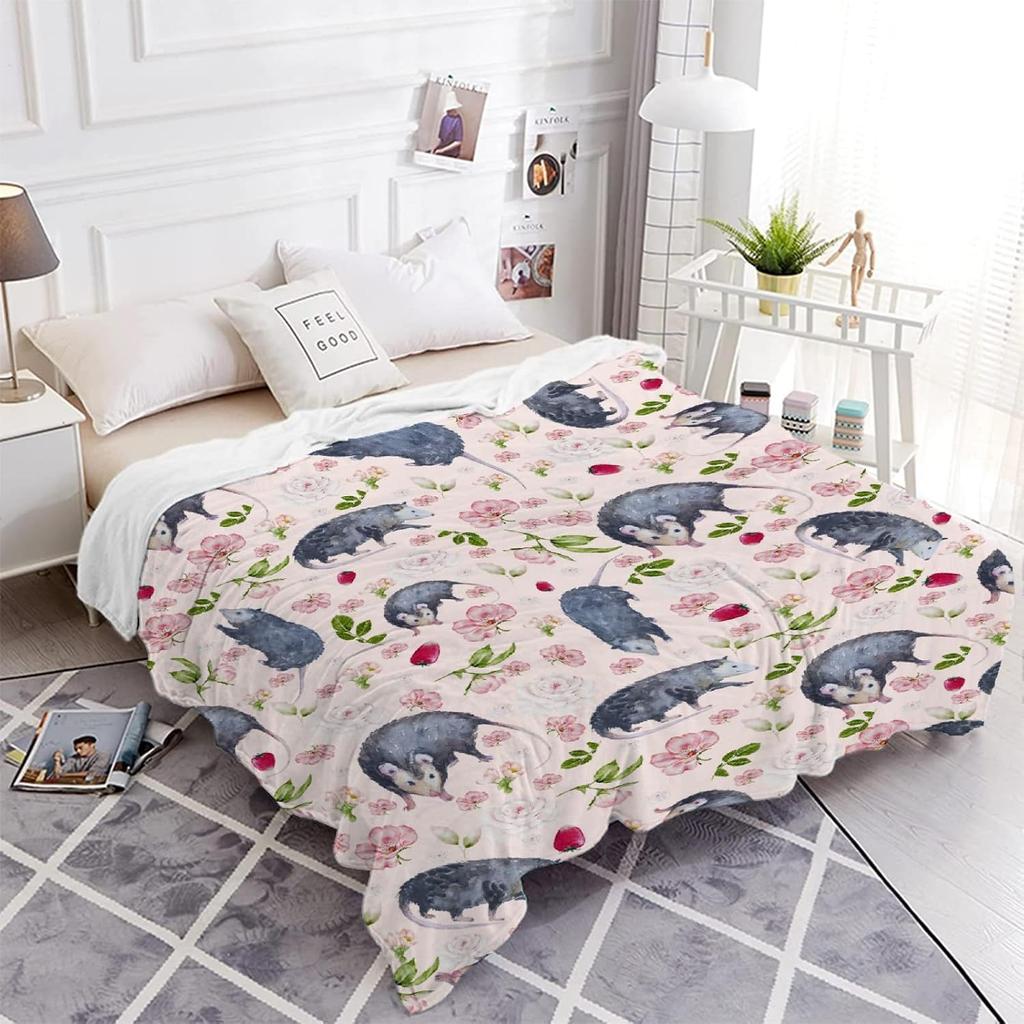 Soft Flannel Throw Blanket Watercolor Rooster Hen Wildflower Print Lightweight Cozy Sofa Bed Farm Home Decor