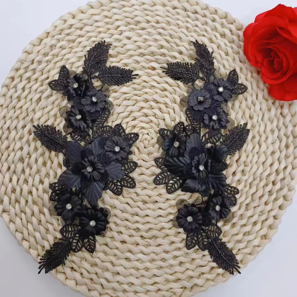 

1 пара Роскошный Черный Цветочный Кружевной Вышитый Патч DIY Ручная работа DIY Патч для одежды Вязаный крючком Воротник Аппликация Вечернее платье чёрный