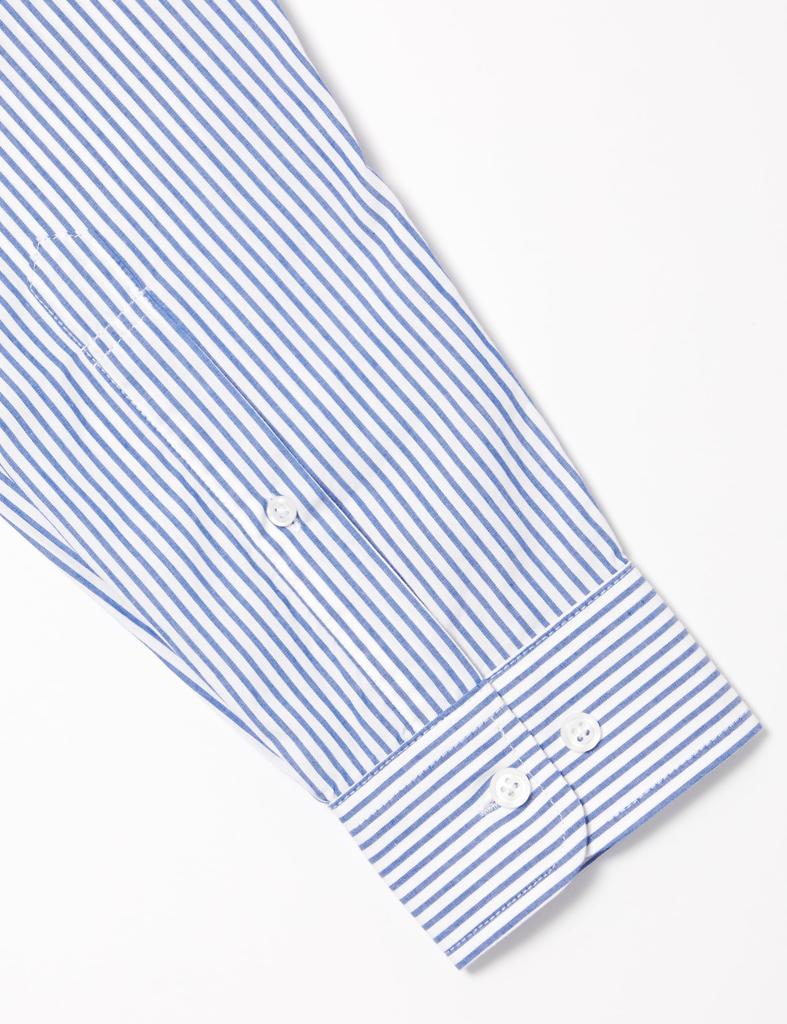 Amazon Essentials Men's Slim Fit Long Sleeve Poplin Shirt, Blue and White, Vertical Stripes, Size M