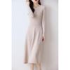 Women's Extra Long Wool Knitted Dress - Round Neck, Slim Fit, Waist-Hugging, Over-the-Knee, Autumn/Winter Style