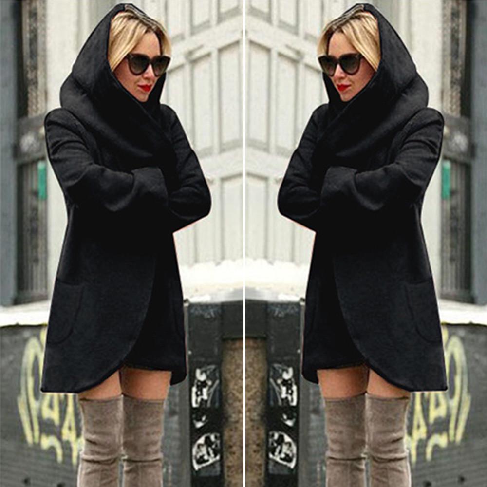 

Женское шерстяное тонкое пальто с капюшоном, свободные женские повседневные толстовки с капюшоном, куртка, верхнее пальто XXXXL чёрный