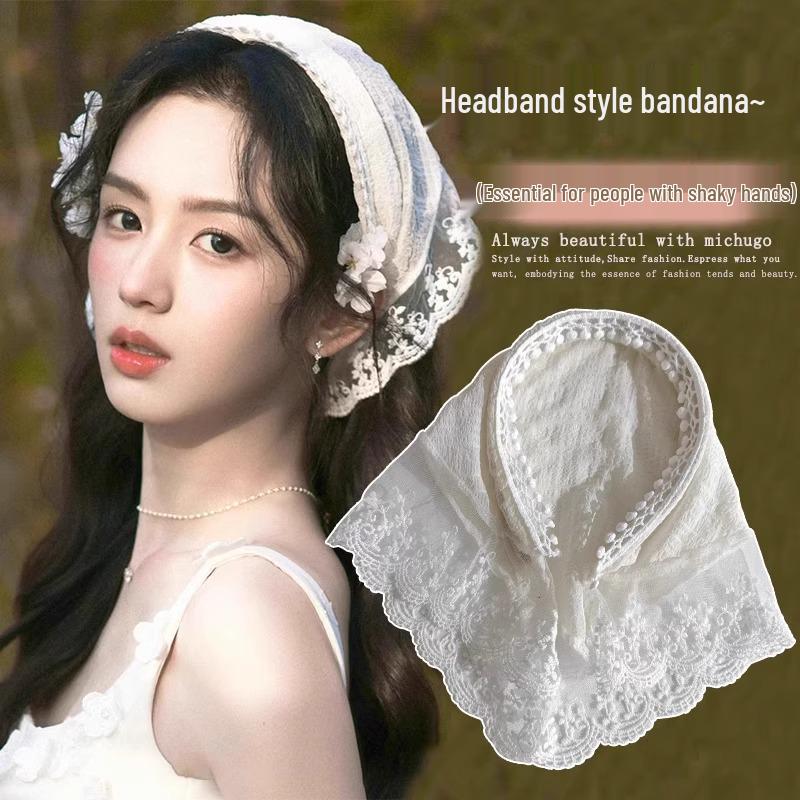 Lace Crochet Triangle Headscarf - Cute Tie Hair Headband for Girls