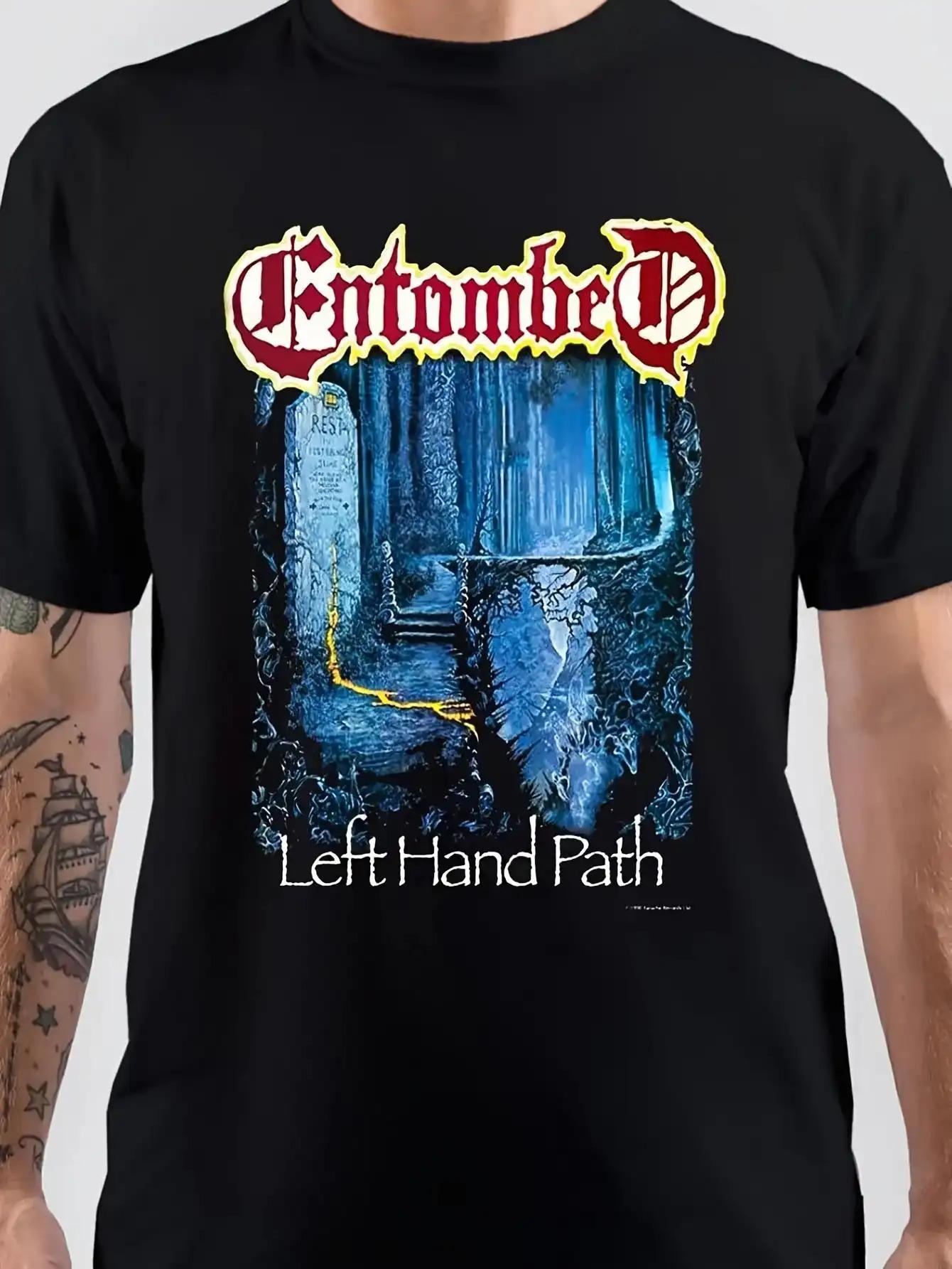 Entombed Band Left Hand Path Gothic Logo T-Shirt - Heavy Metal Music Tee with Iconic Band Logo & Left Hand Path Design S