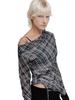 2000Akaibeuseu Vika Plaid Mesh Off Shoulder Top (Black)
