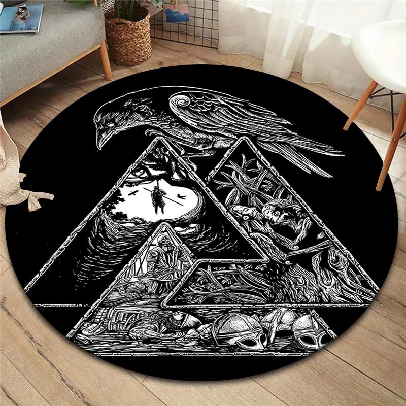 Viking Raven Round Area Rug,Carpet Rug for Living Room Bedroom Sofa Playroom Decor,Non-slip Floor Mat