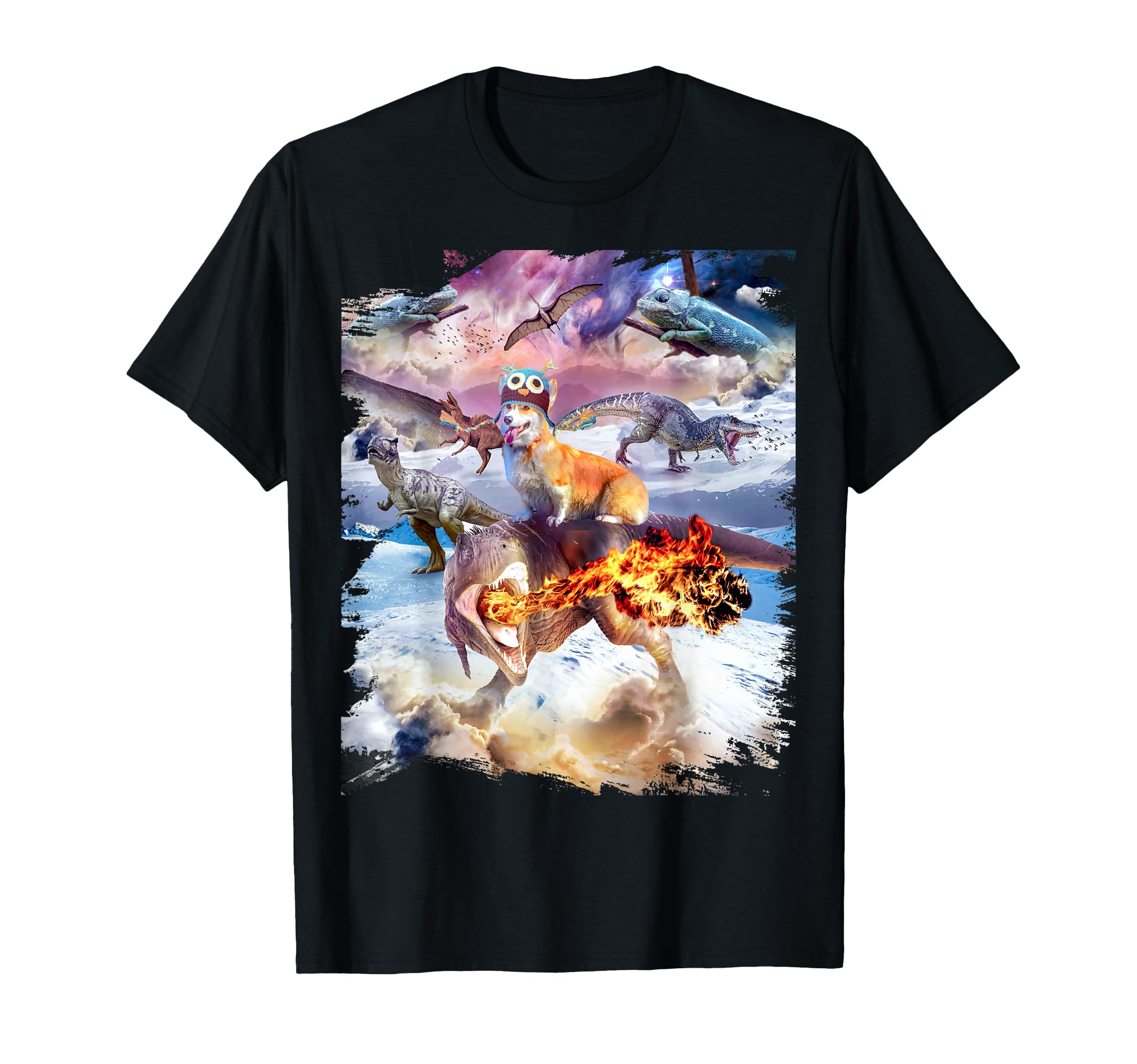 

Trippy Galaxy Corgi Dog Riding Dinosaur T-Shirt чорний