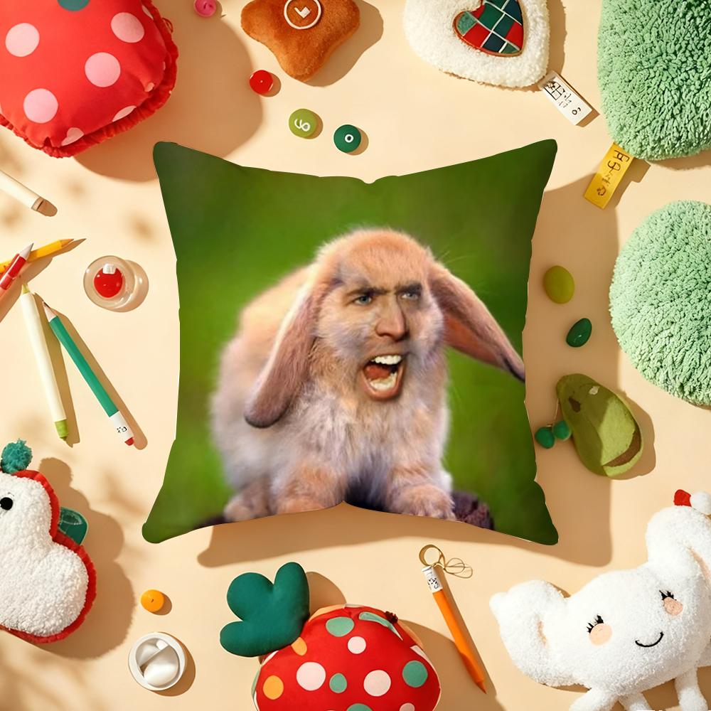 Nordic Style NNicolas Cage Rabbit Cushion Cover Plush Fabric Soft DoubleSided Printed Sofa Warm Winter Home Gift Pillow Cover