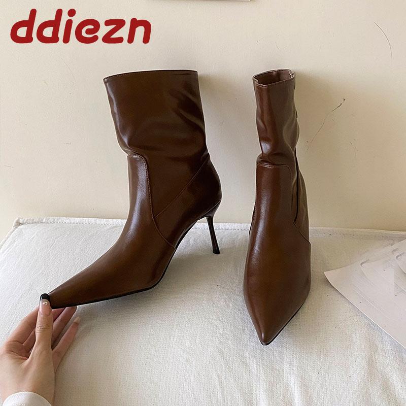 Fashion Party Footwear Modern Ladies Ankle Boots With Thin Heels Shoes Fashion Pointed Toe Women Short Boots Female Pumps Shoes