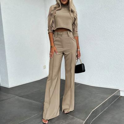 Women's Spring and Autumn Design Temperament Casual Set Long Sleeve Slim Top + Pants Commuter Two Piece Set