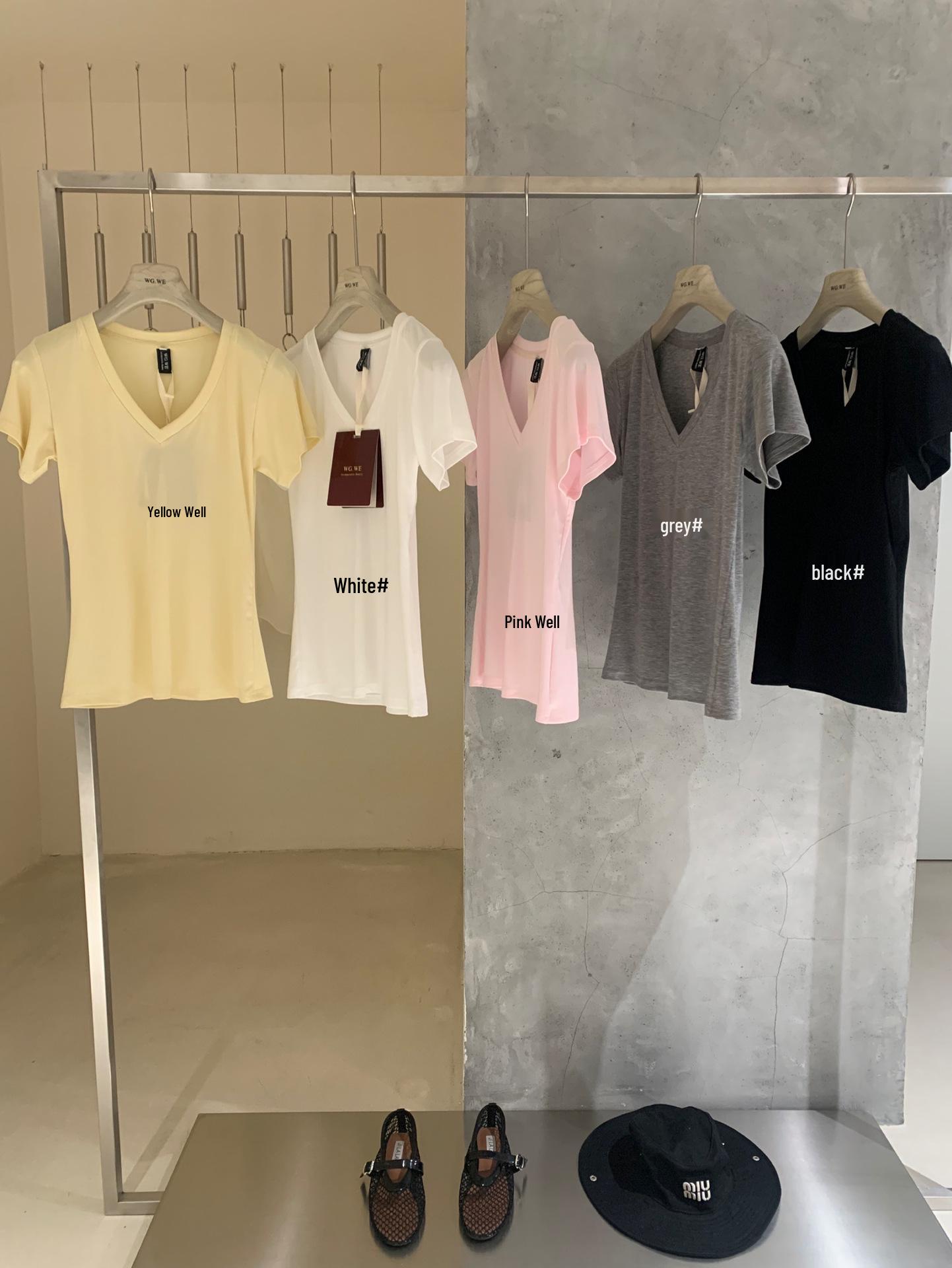 

Women s V-neck Short-sleeve Slimming T-shirt, Multi-color Spring/Summer Trendy Basic Style Medium розовый