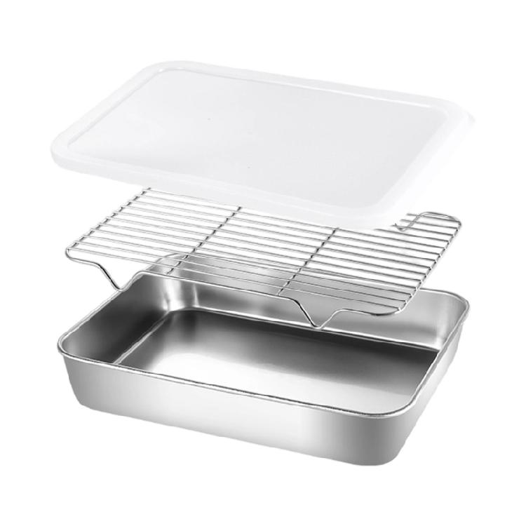 Kitchen BBQ Pan Plate Oven Rack Stainless Steel Baking Pan Dish With Cover for Baking And Refrigerator Organization
