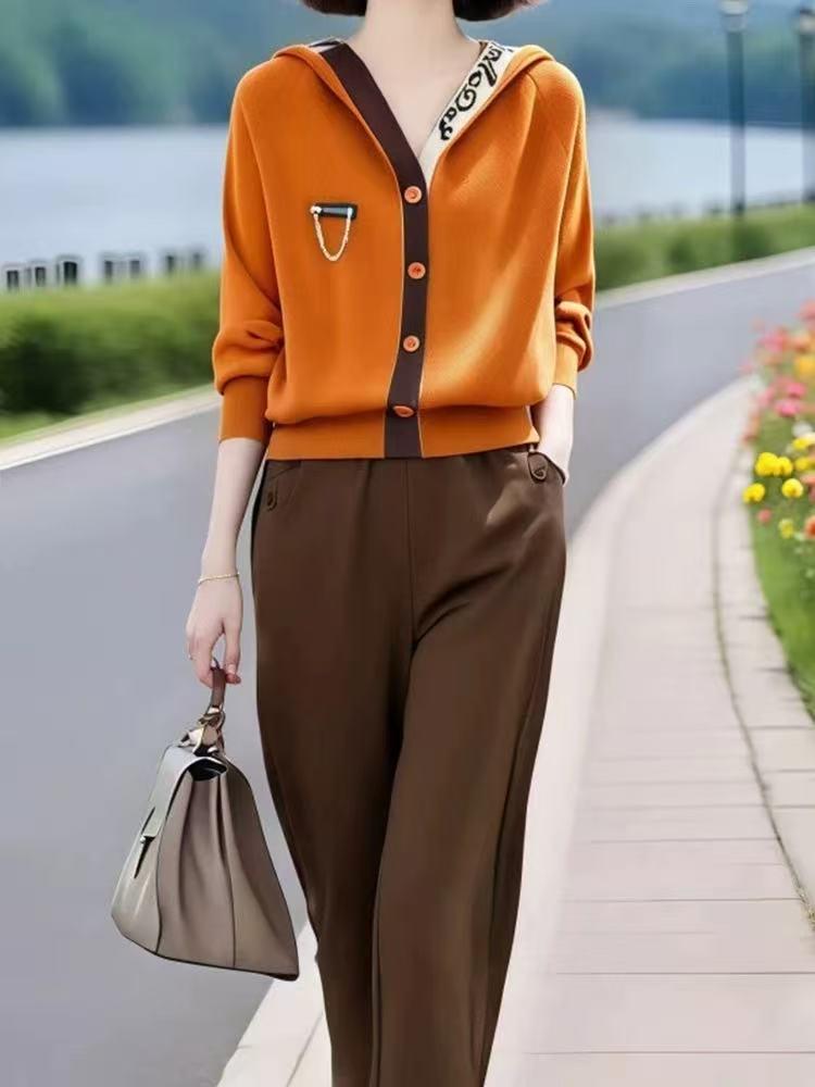 Korean Style Women's Elegant Hooded Knit Cardigan for Spring & Autumn
