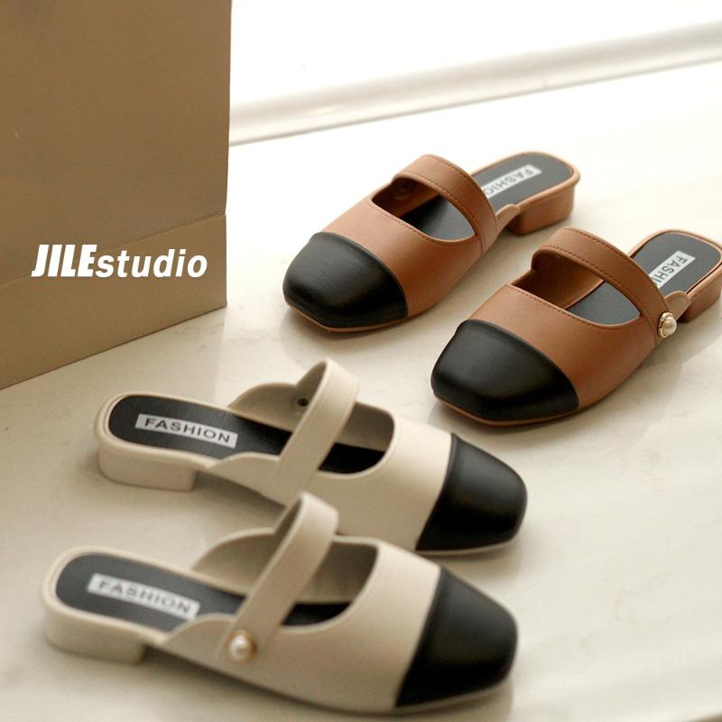 Baotou half slippers women's spring new commuter temperament color matching cool slippers