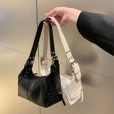 Y2K Style Cool Drag Girl Niche Design Leather Zipper Single Shoulder Hand Underarm Bag Retro European And American New Bag