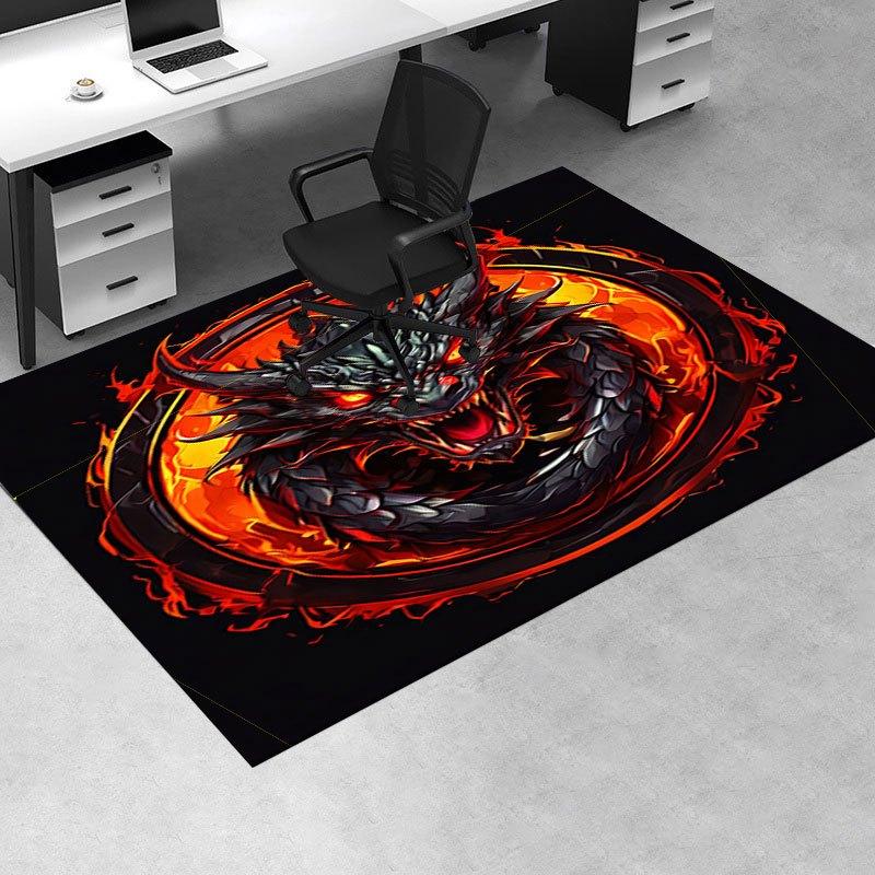 "Fiery Dragon Logo Art Print - Fantasy Beast Design"Office Mat Perfect for Home Decor Office Desk Chair Rugs Chair Carpet for Office Polyest