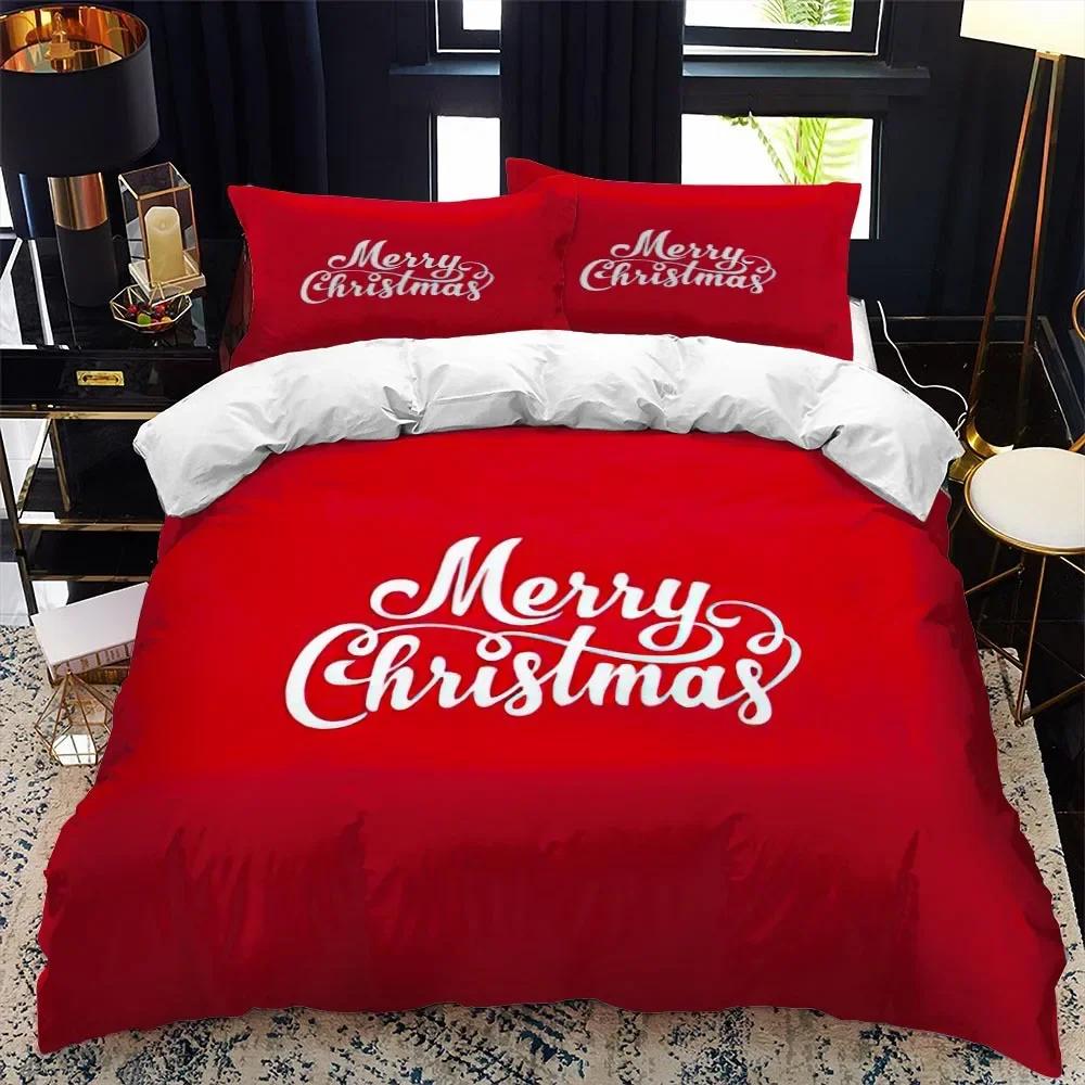 Christmas Duvet Cover Set Winter Red Santa Claus Bedding Set Merry Christmas Gifts for Boys Girls Happy New Year Red Santa