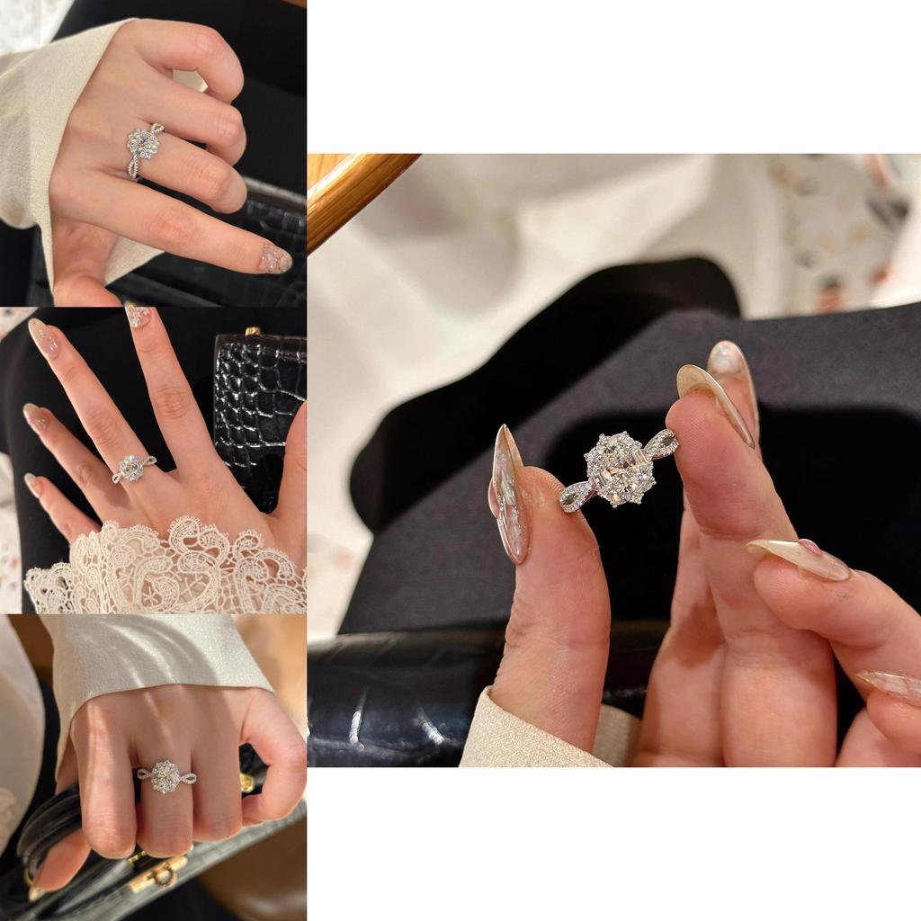 925 Silver Plated Gold Luxurious Moissanite Oval Ring For Women With Unique Design