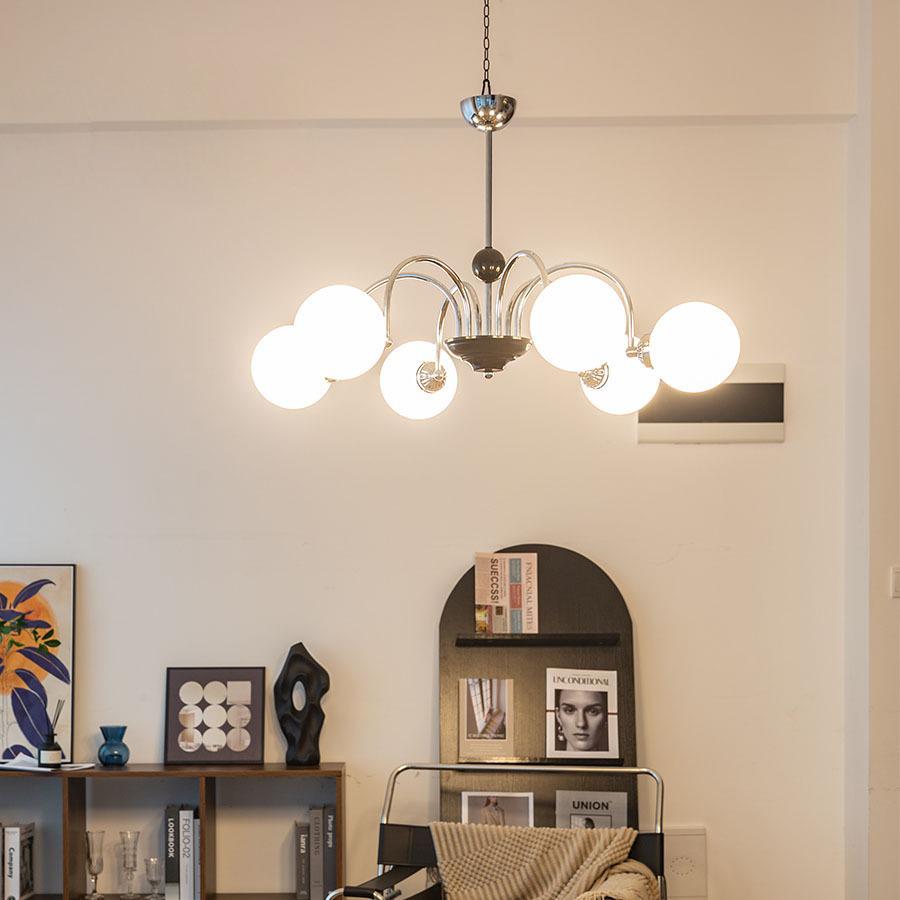 French Cream Bauhaus Chandelier: Retro Light for Living Room & Bedroom