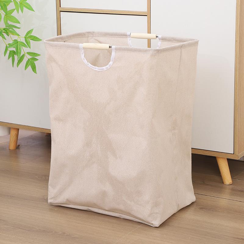 Foldable Fabric Dirty Clothes Basket Household Folding Portable Laundry Basket Bathroom Waterproof Storage Basket Wooden Handle
