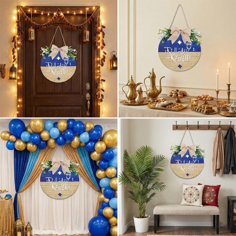 Wooden Welcome Sign Middle Eastern Door Sign Wall Hanging Decoration for Front Door Mantel Wall Moon Festival Decoration