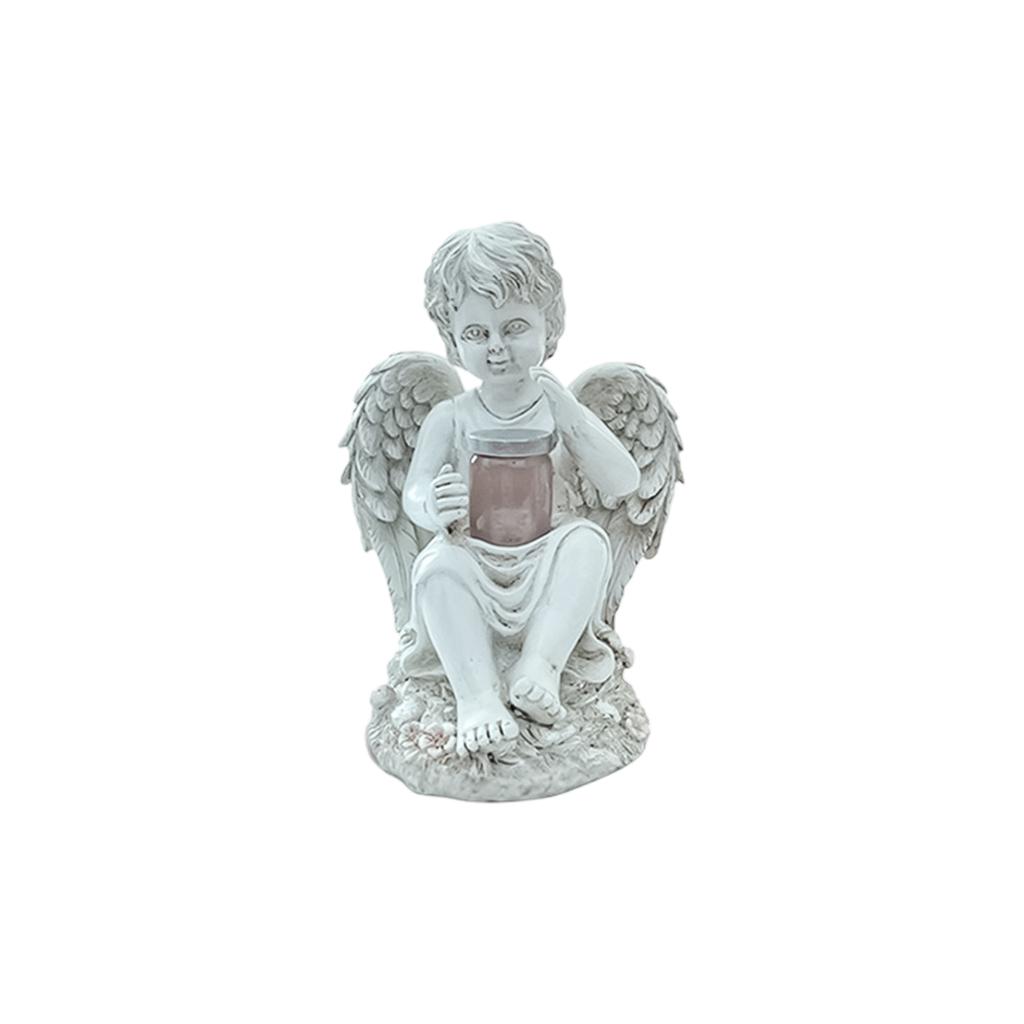 Garden Angel Statue Figurine Sitting Cupid Sculpture Outdoor Decorative Resin Craft Ornament for Yard Patio Lawn Display