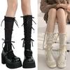 Japanese Style Shimmering Rib Knitted Middle Tube Calf Socks for Women Girls Cute Ribbon Bowknot Long Socks Stockings