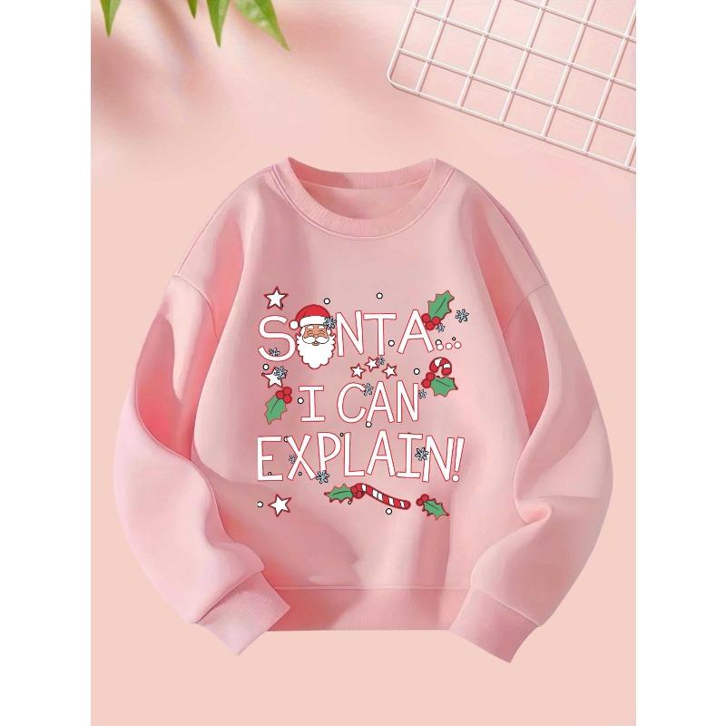 2025 9 29 Happy Holidays Girls Autumn And Winter Style Sweatshirt Featuring Unique Christmas Designs, Casual Long
