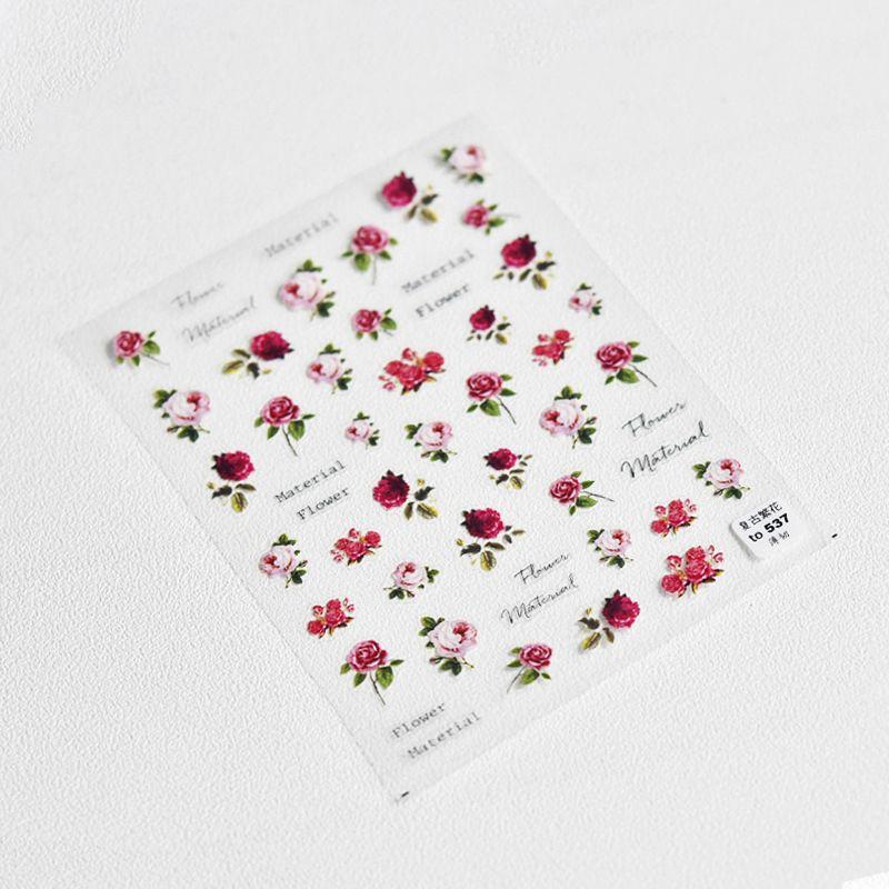

New Arrival Flower Rose Nail Stickers Dried Flower Adhesive Thin Tough Net Red Sun Series Hong Kong Style Retro Flower Nail Stickers 537# Retro flowers((Thin and tough))