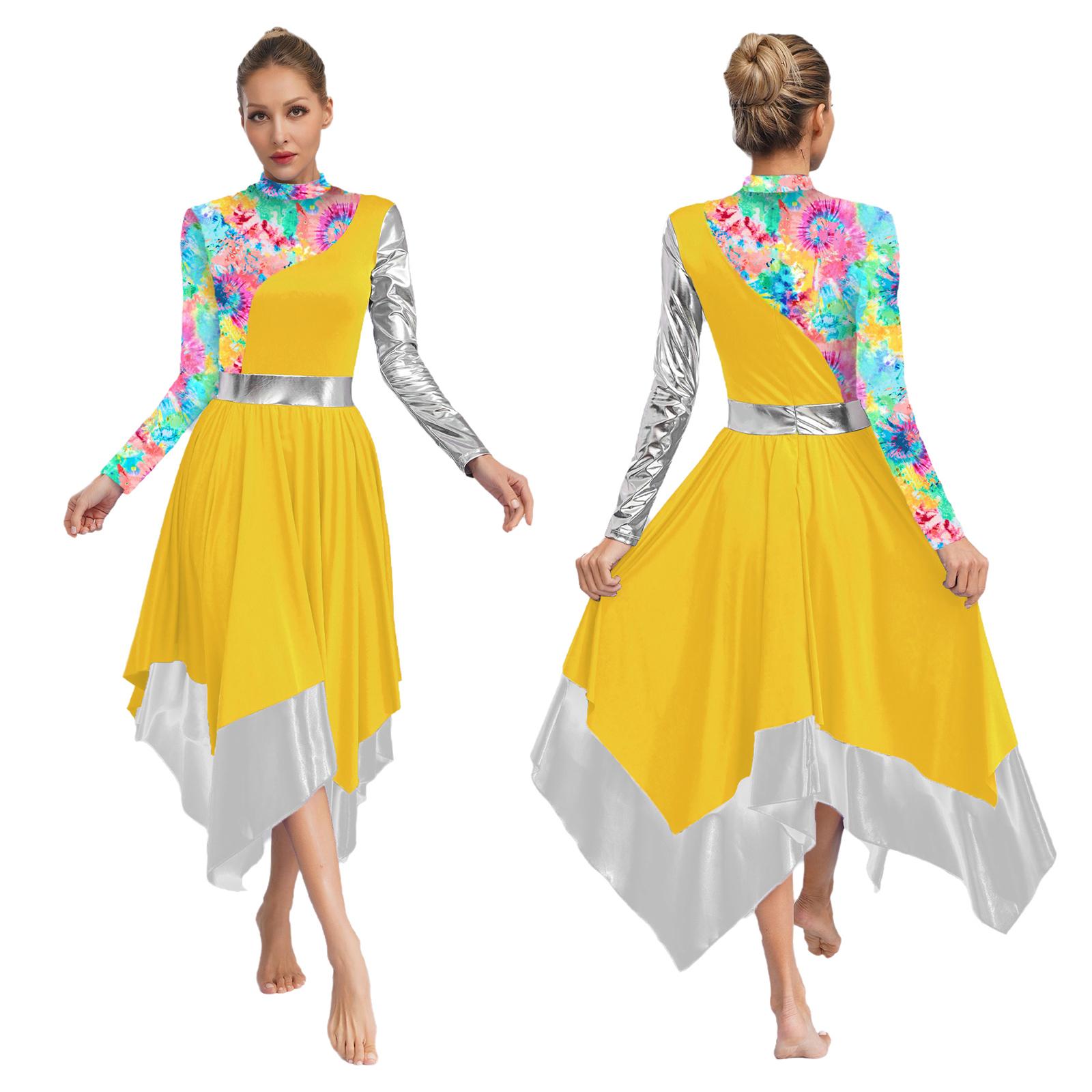 

Liturgical Praise Dance Dress for Women Color Block Irregular Dress Church Worship Dance Costume S жовтий