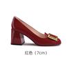 Fashion Women's Heel Shoes 2025 New Spring French Round Head Square Buckle Shallow Mouth Thick Medium High Heel Shoes Women