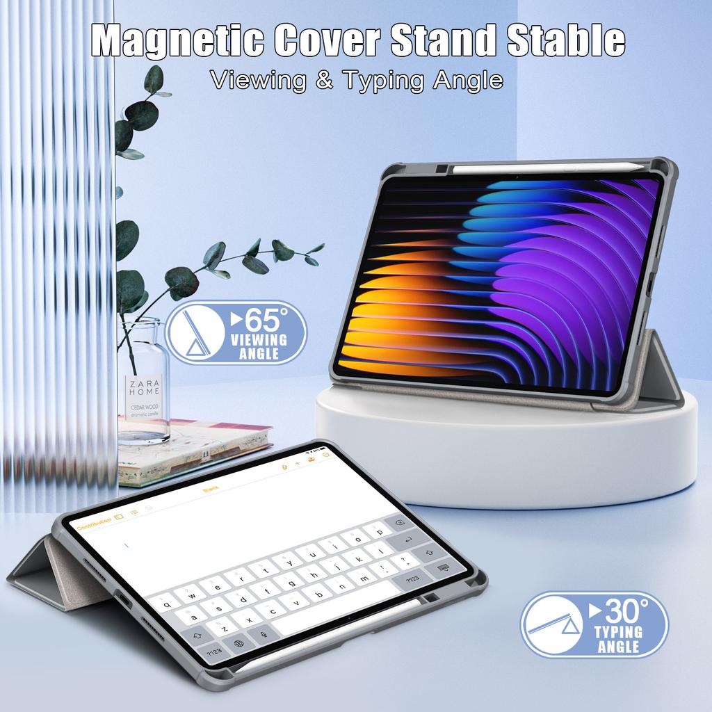 For Xiaomi Pad 7 Pro/Pad 7 Case Tri-fold Stand PU Leather+TPU+Clear PC Back Cover