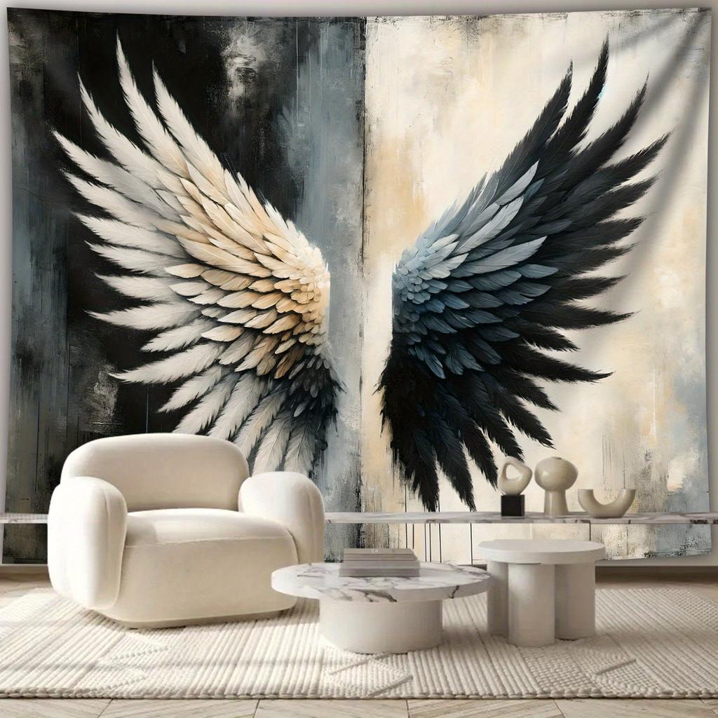 VIKAMA Vintage Art DualTone Angel Wings Tapestry Bedroom Living Room Studio Backdrop Home Decor Wall Hanging