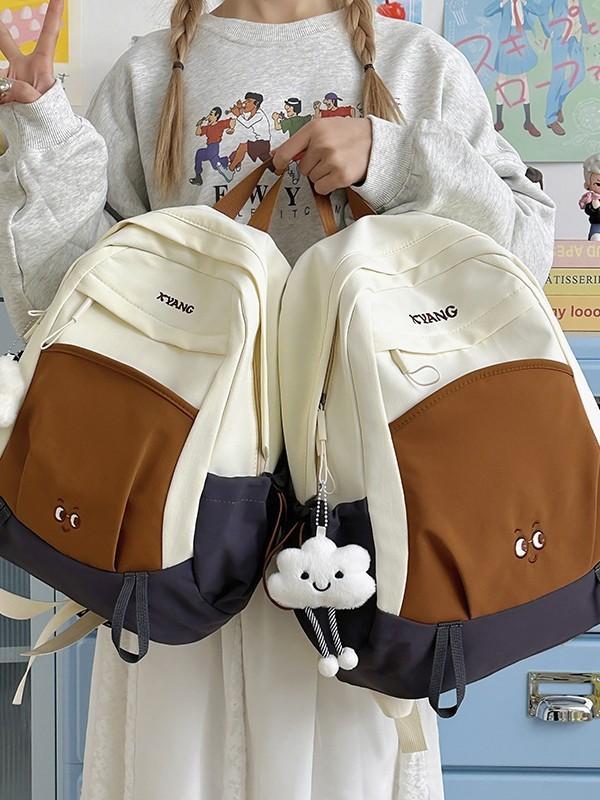 Nylon Student Backpack With Embroidery For Daily Use Girls College Campus