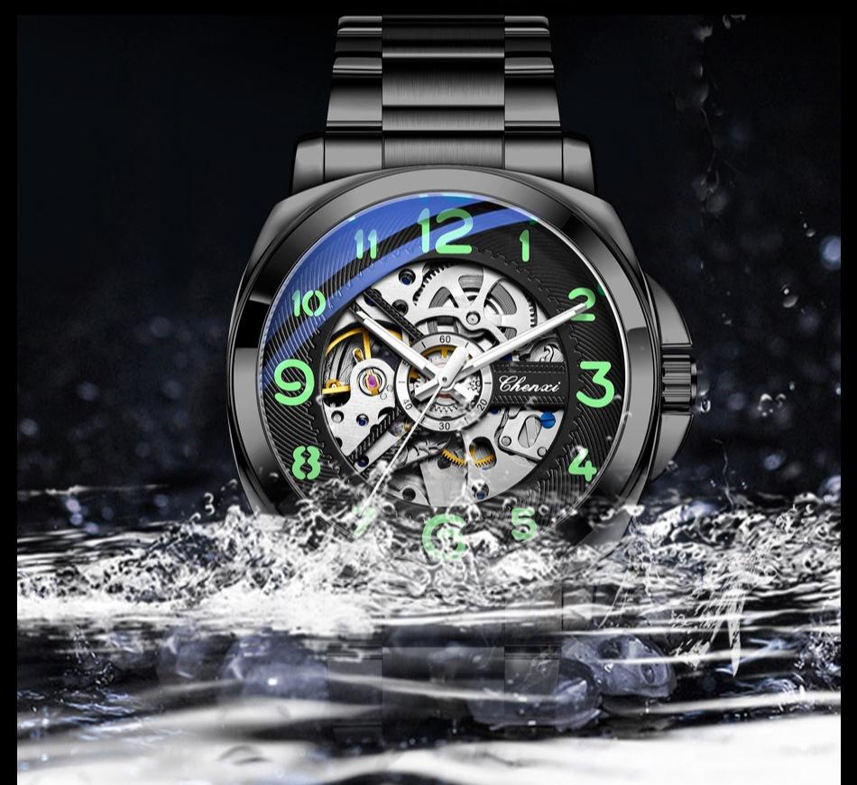 Men Automatic Skeleton Watch Large Dial Mechanical Luminous Fashion Wristwatch
