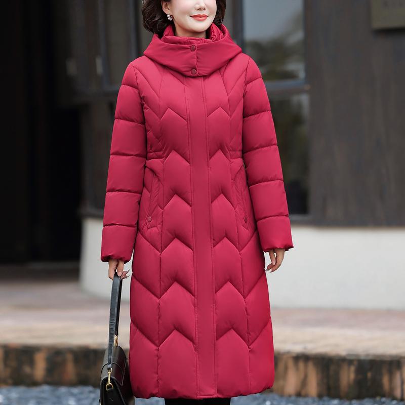 Elegant Middelaldrende Kvinne Vinterkåper Hette Casual Tykk Varm Lang Parkas Damejakker