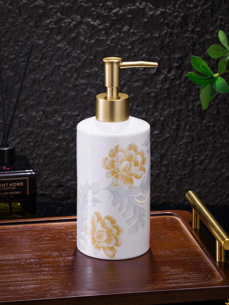 Ceramic Floral Soap Dispenser Golden Pump Lotion Bottle Bathroom Accessories Shampoo Shower Refill Bottle Bathroom Accessories