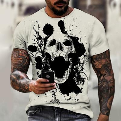 Men's 3D Printed T-Shirt Colorful Skull Pattern Print Short Sleeve O-Neck Pullover Casual Top