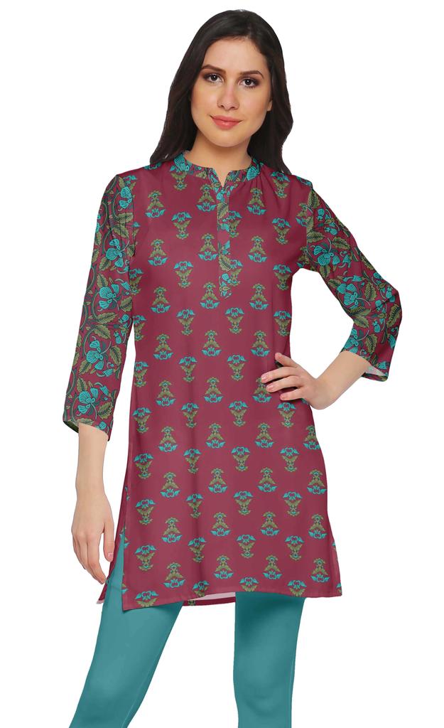 Moomaya Printed Side Slit Short Kurta Tunic For Women Summer Wear Ladies