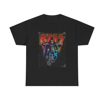 Polokošile Kiss Plakát Rockové kapely Logo Merch Vintage Unisex Těžké bavlněné tričko
