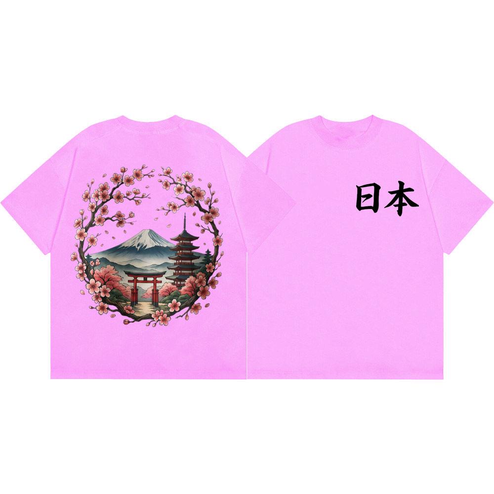 Japan Mount Fuji Sakura Graphic T Shirts Harajuku Anime Style Short Sleeve Tshirts Unisex Unisex Casual Cotton Tshirt Streetwear