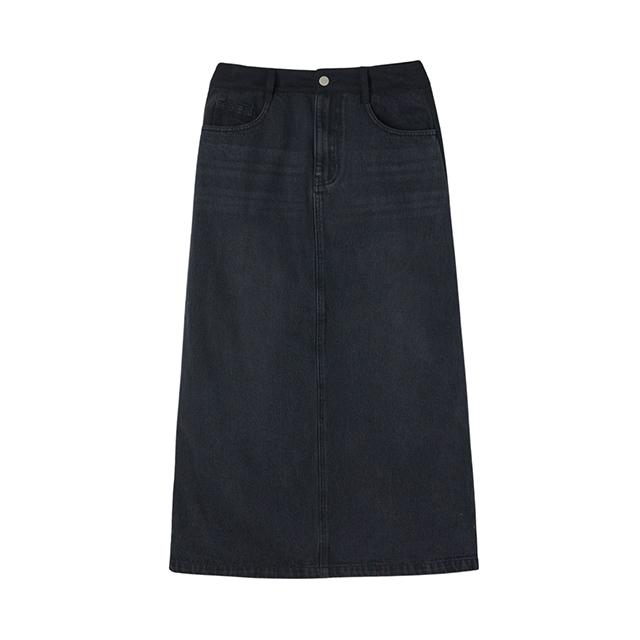 LAP Cotton Front & Back Contrast Denim Long Skirt Aq3Ds863